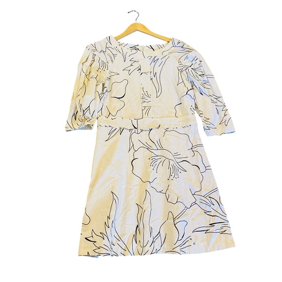 BANANA REPUBLIC Ivory Long Sleeve Tropical Print Linen Blend Sheath Dress - Picture 2 of 5